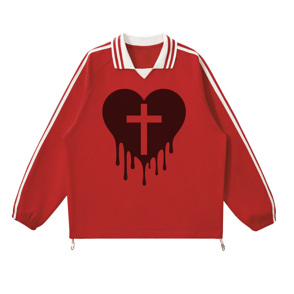 Red & White Collar Sweatshirt