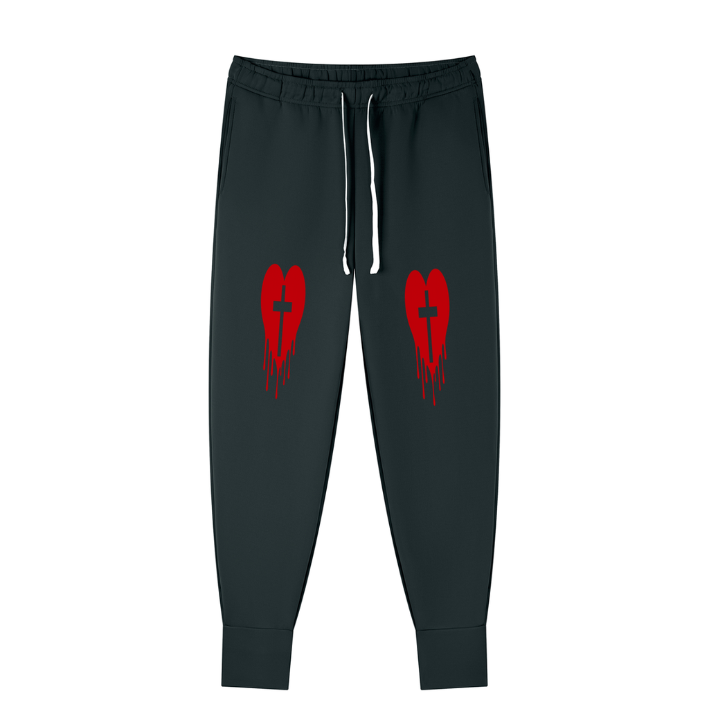Black & Red Tapered Leg Drawstring Joggers