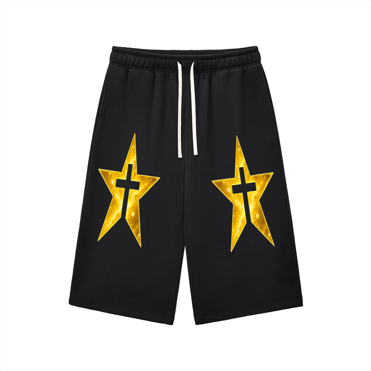 Black & Yellow Drawstring Three-quarter Sweatpants