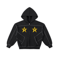 Black & Yellow Boxy Fleece Zip Hoodie