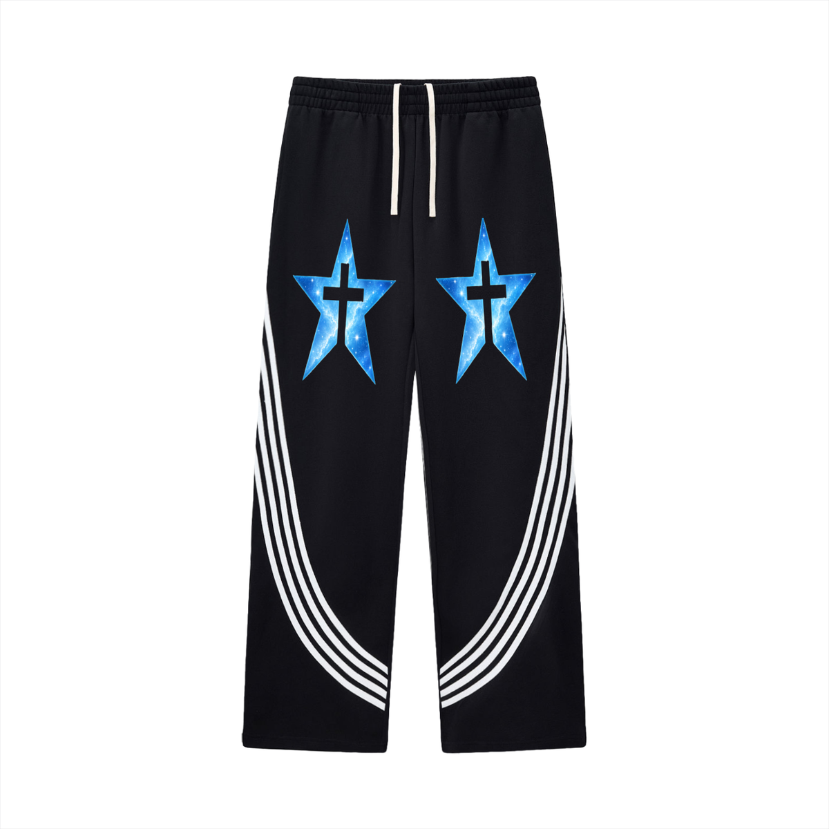 Black & Blue Curved Stripe Straight Sweatpants